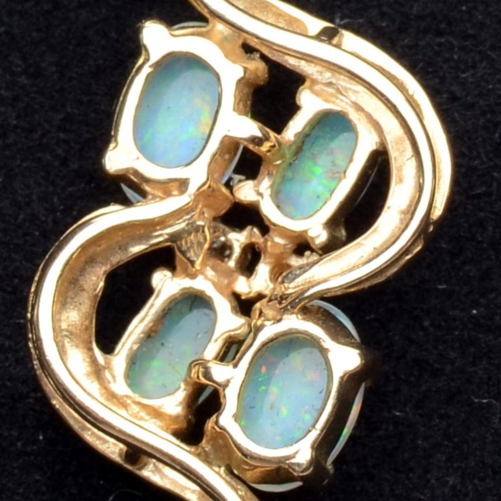 10K Gold set Opal pendant with Diamond* chips - vintage - Picture 3 of 6
